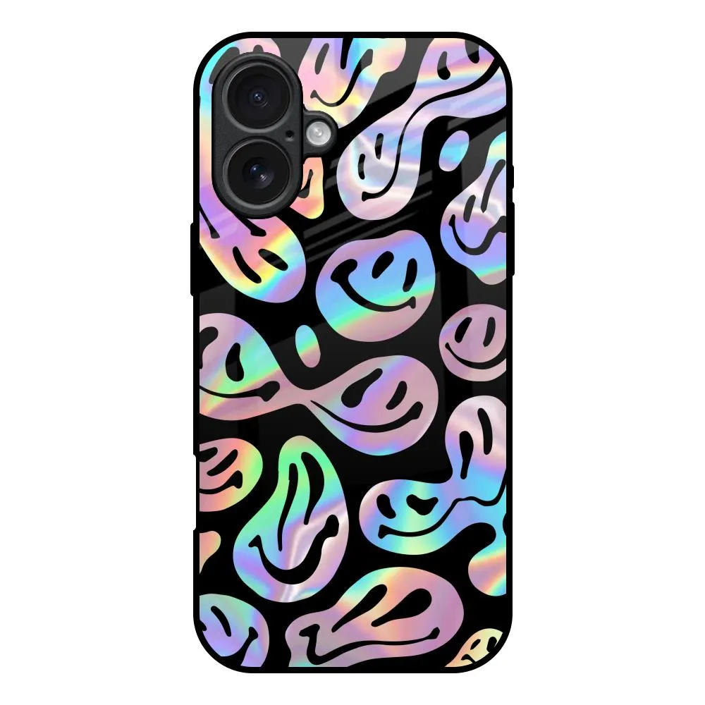 Casual Look Smooth Texture Pattern Acid Smile Glass Case for iPhone 17