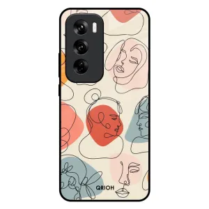 Travel Friendly Protective Shell Abstract Faces Glass Case for Oppo Reno 12 Pro 5G