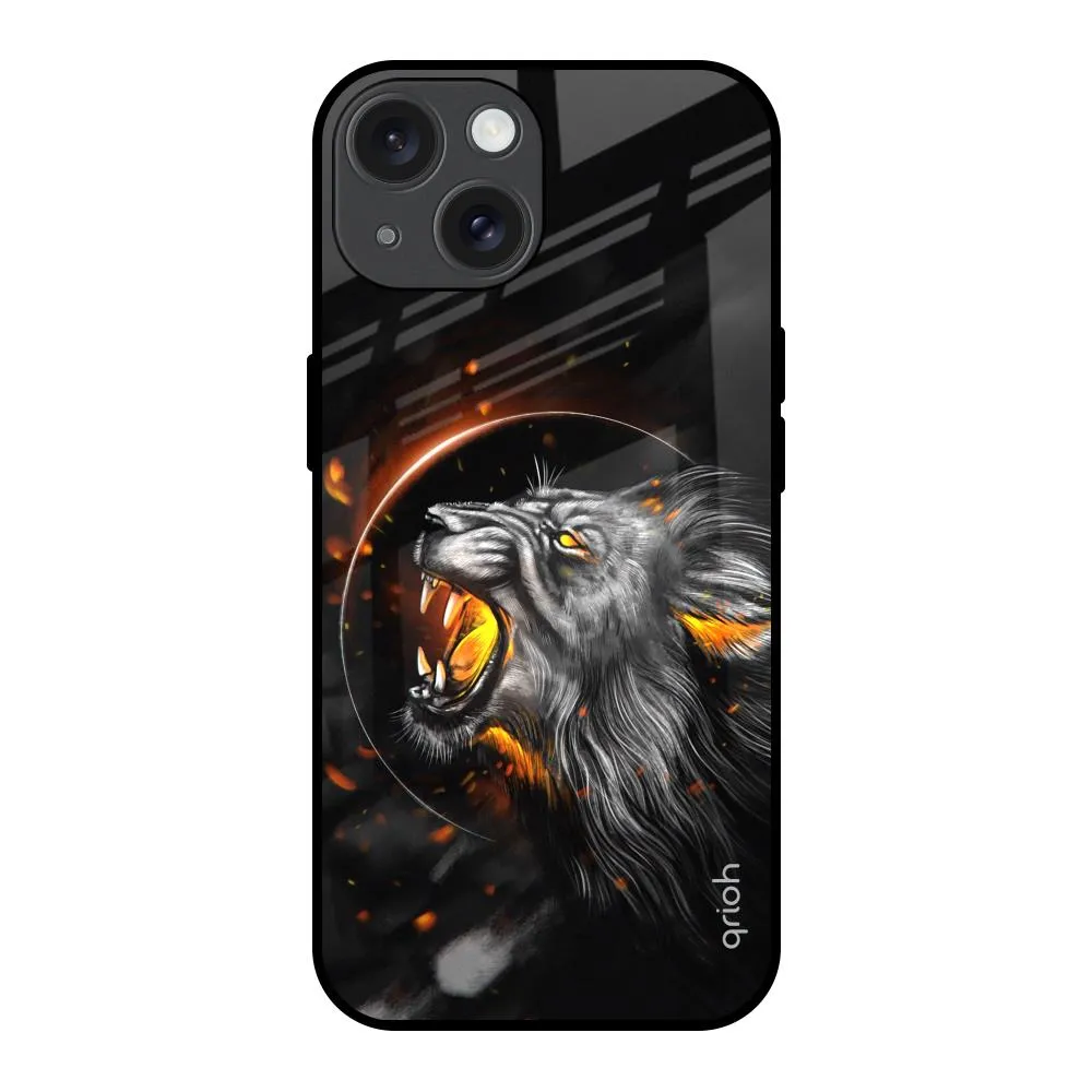 Aggressive Lion Glass Case for iPhone 15 Stylish Grip Texture