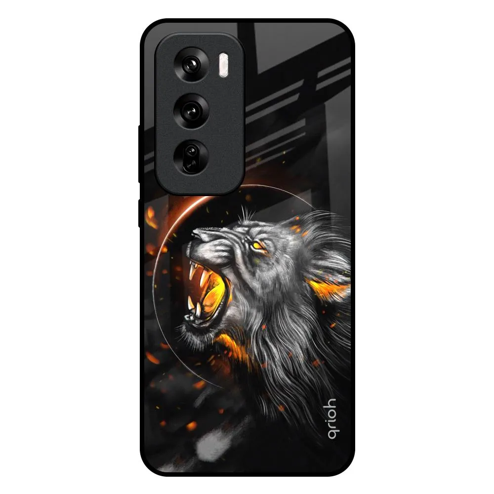 Aggressive Lion Glass Case for Oppo Reno 12 Pro 5G Rugged Frame Design Comfort Pattern Texture