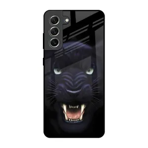 Strong protection Glossy Finish Look Angry Black Leopard Glass Case for Samsung Galaxy S21 FE 5G