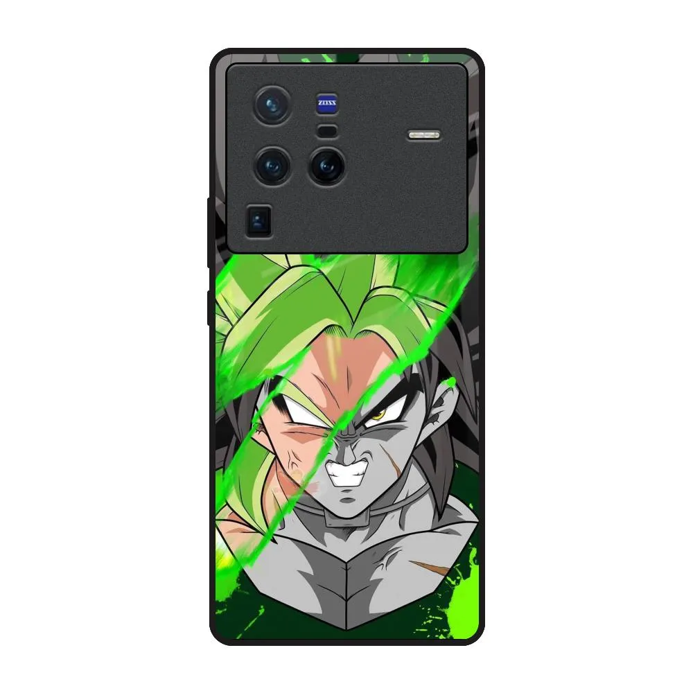 Anime Green Splash Glass Case for Vivo X80 Pro 5G Rugged Feel Flexible Shell