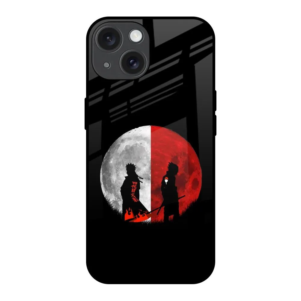 Light Finish Anime Red Moon Glass Case for iPhone 15
