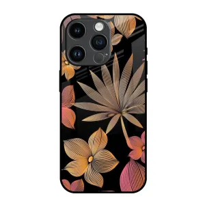 Lines Pattern Flowers Glass Case for iPhone 14 Pro Protective Texture Layer Stylish Surface Design