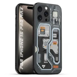 Retro Futuristic Glass Case for iPhone 15 Pro Max Modern Accessory Clear Surface