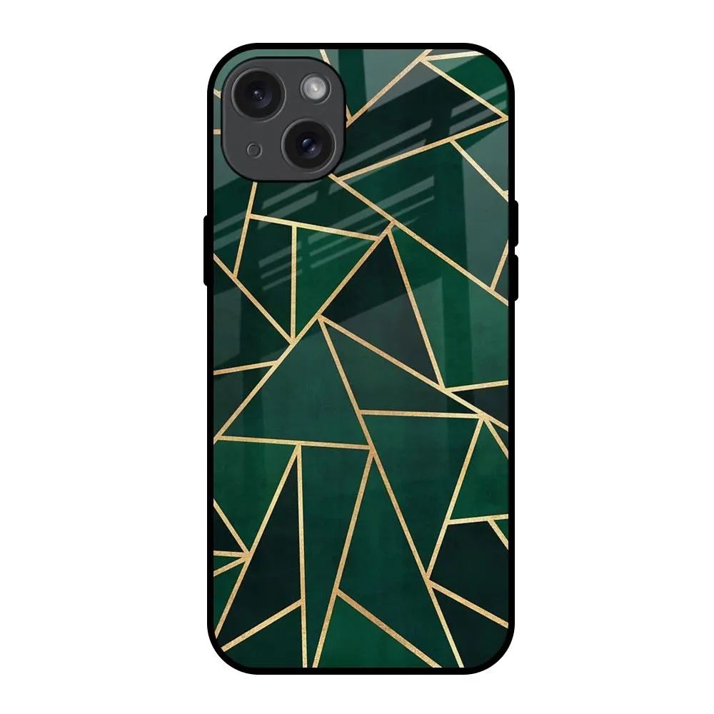 Abstract Green Glass Case For iPhone 15 Plus Protective Frame Design