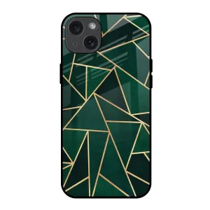 Abstract Green Glass Case For iPhone 15 Plus Protective Frame Design
