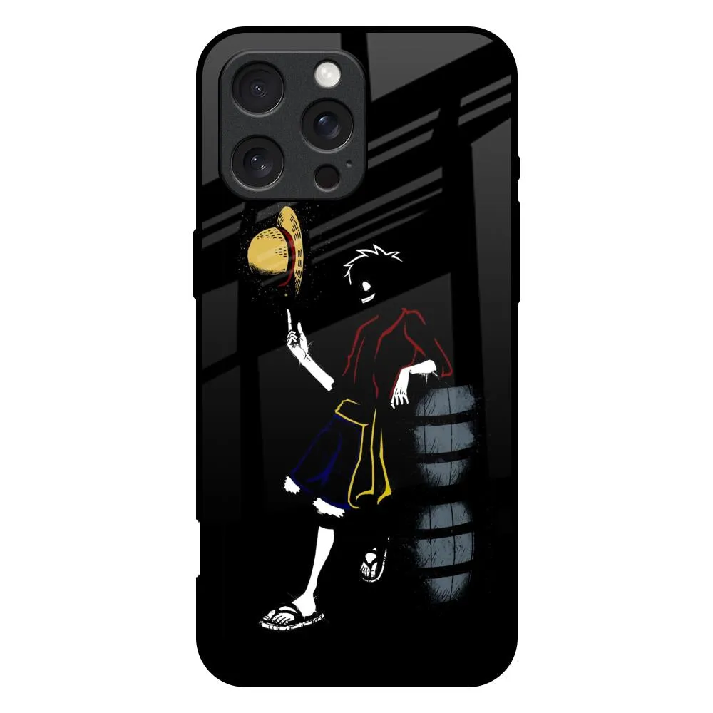 Luffy Line Art Glass Case for iPhone 16 Pro Max Hybrid Texture Trendy Texture Finish