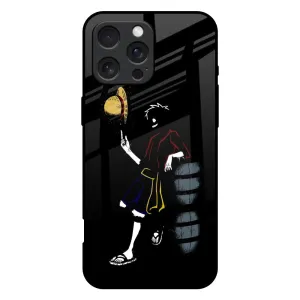 Luffy Line Art Glass Case for iPhone 16 Pro Max Hybrid Texture Trendy Texture Finish