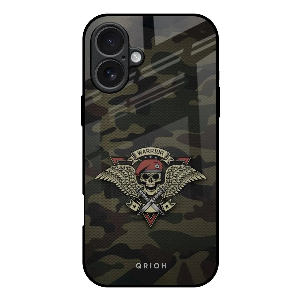Cushioned Edge Soft Grip Layer Army Warrior Glass Case for iPhone 17