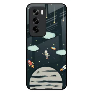 Polished Texture Finish Minimal Comfort Astronaut Dream Glass Case For Oppo Reno 12 Pro 5G