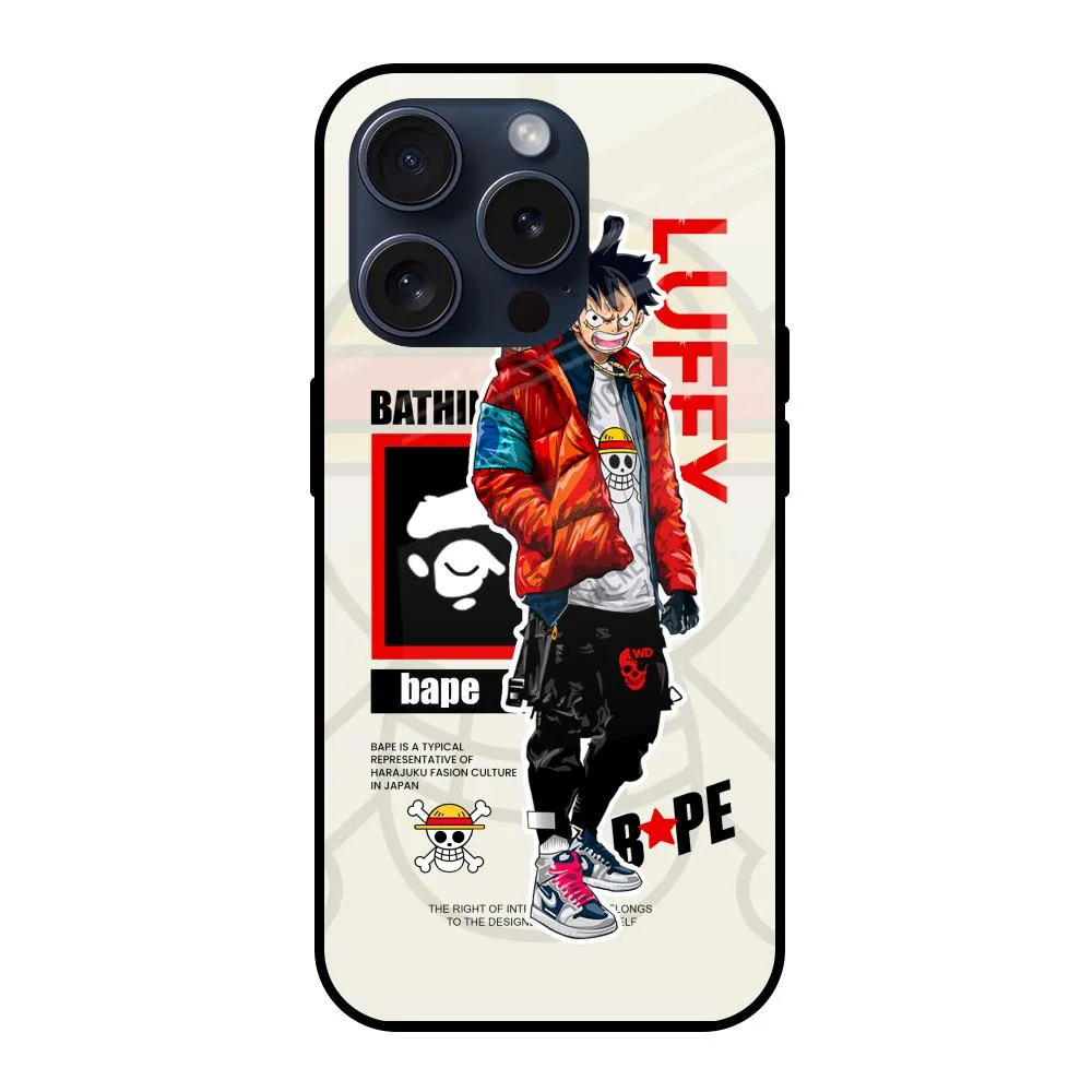 Bape Luffy Glass Case for iPhone 15 Pro Refined Finish Luxury Detail