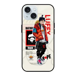 Bape Luffy Glass Case for iPhone 15 Durable Pattern Comfort Build Layer