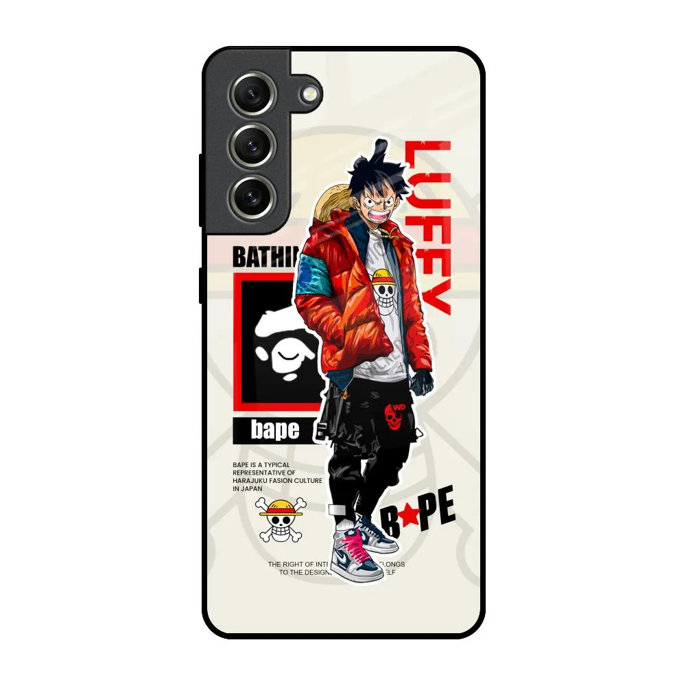 Bape Luffy Glass Case for Samsung Galaxy S21 FE 5G Smooth Fit