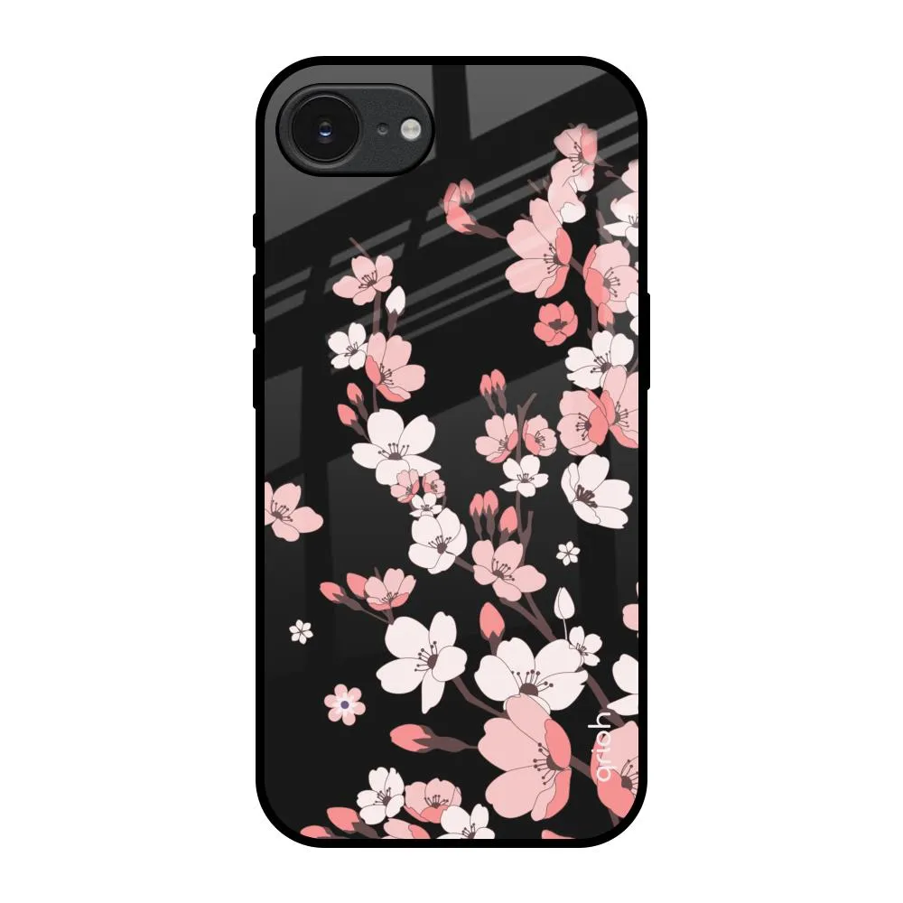 Minimal Detail Luxury Surface Black Cherry Blossom Glass Case for Apple iPhone 16e
