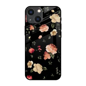 Minimal Shield Texture Black Spring Floral Glass Case for iPhone 14 Plus