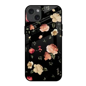 Rugged Finish Black Spring Floral Glass Case for iPhone 15 Plus