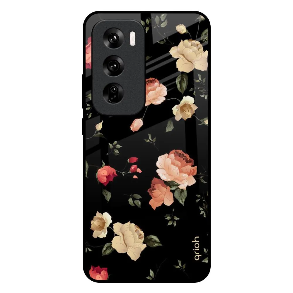 Black Spring Floral Glass Case for Oppo Reno 12 Pro 5G Edge Shield