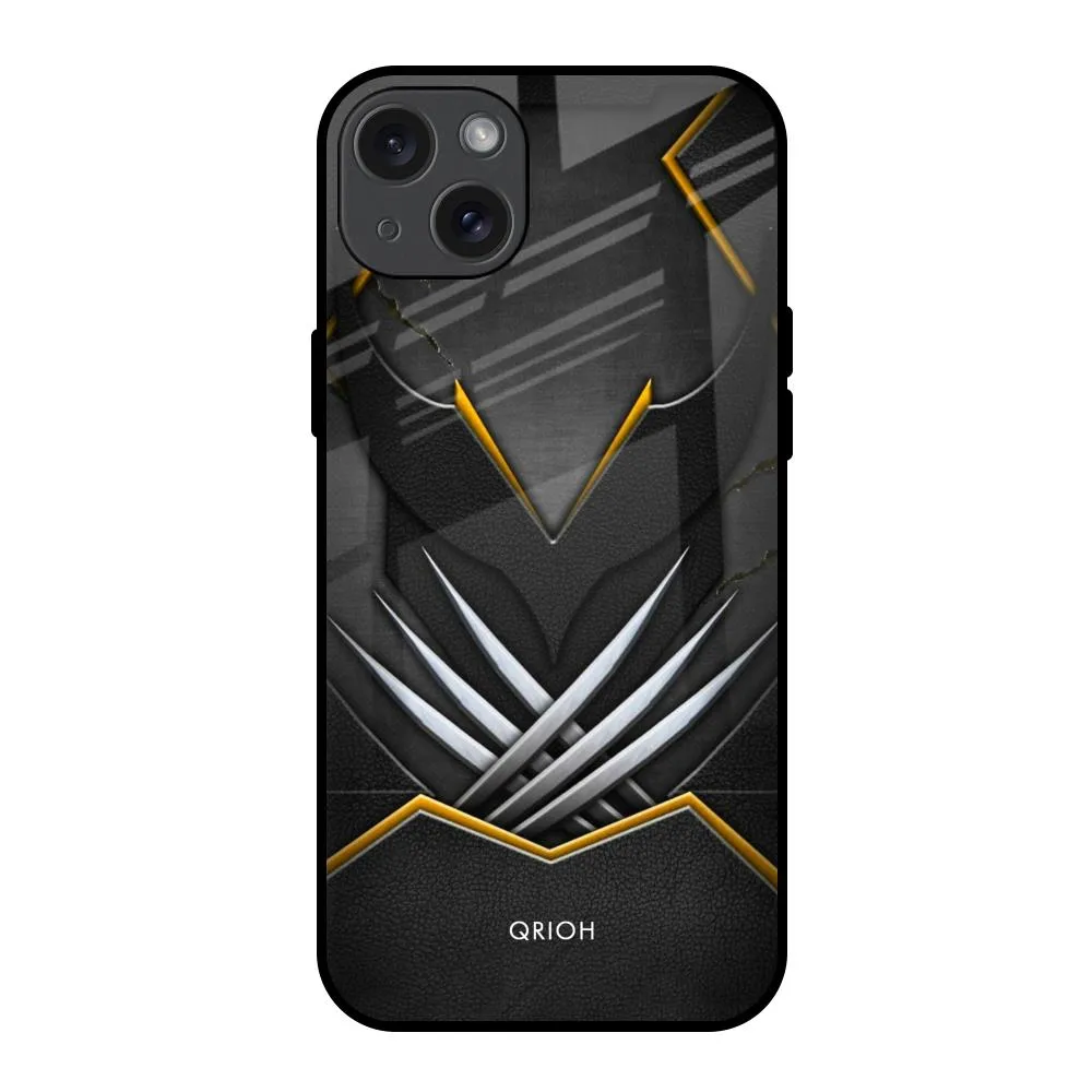 Luxury Layer Texture Black Warrior Glass Case for iPhone 15 Plus