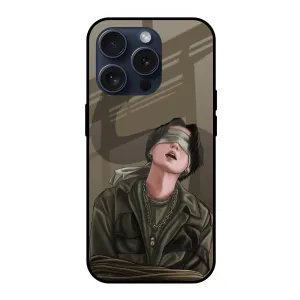 Blind Fold Glass Case for iPhone 15 Pro Glossy Texture Rugged Look