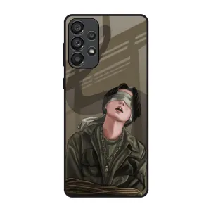 Blind Fold Glass Case for Samsung Galaxy A73 5G Gloss Layer Tactile Buttons