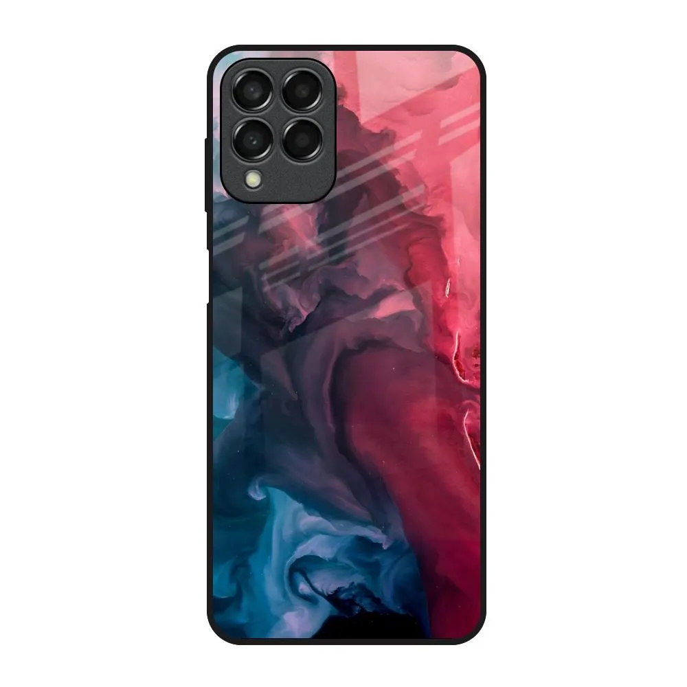 Durable Texture Layer Blue & Red Smoke Glass Case for Samsung Galaxy M53 5G