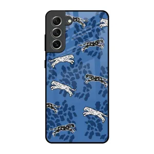 Blue Cheetah Glass Case for Samsung Galaxy S21 FE 5G Protective Layer Trendy Texture