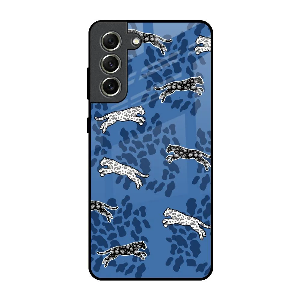 Blue Cheetah Glass Case for Samsung Galaxy S21 FE 5G Protective Layer Trendy Texture