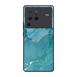 Modern Design Texture Scratchproof Surface Blue Golden Glitter Glass Case for Vivo X80 Pro 5G