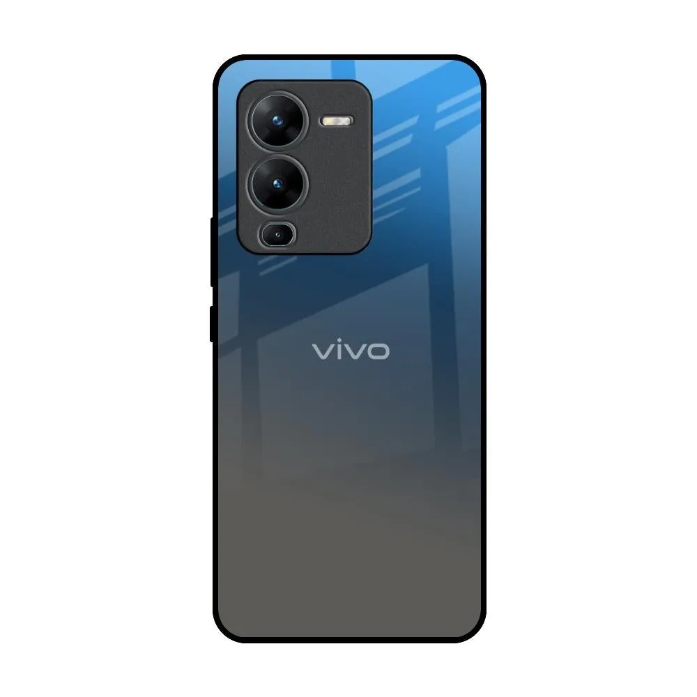 Flexible Grip Texture Premium Feel Blue Grey Ombre Glass Case for Vivo V25 Pro