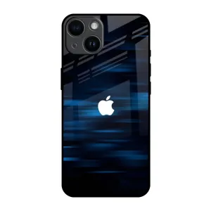 Blue Rough Abstract Glass Case for iPhone 14 Flexible Layer Design Premium Surface