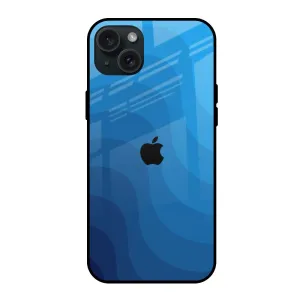 Blue Wave Abstract Glass Case for iPhone 15 Plus Compact Design