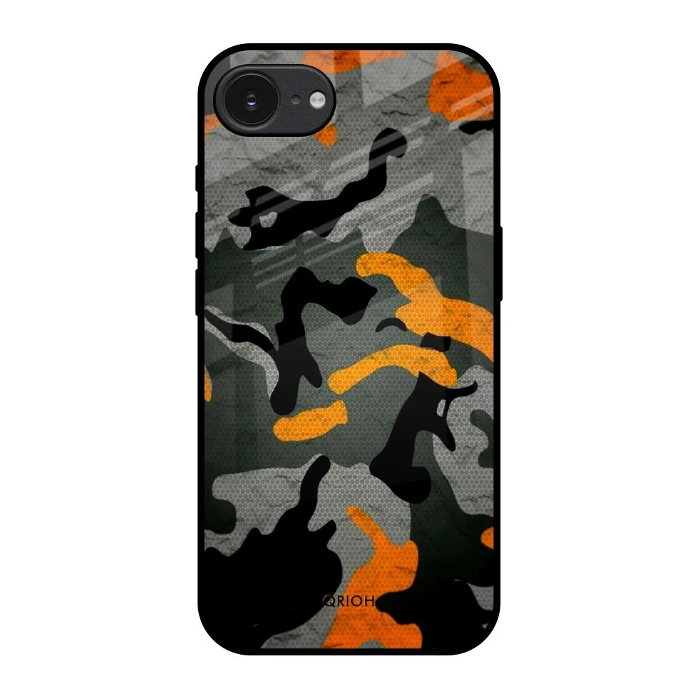 High-End Detail Camouflage Orange Glass Case For Apple iPhone 16e