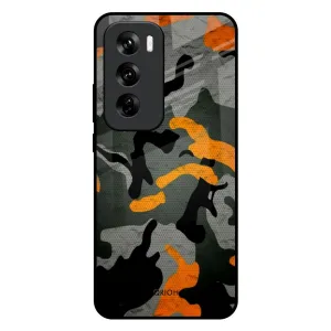 Camouflage Orange Glass Case For Oppo Reno 12 Pro 5G Gloss Finish Texture