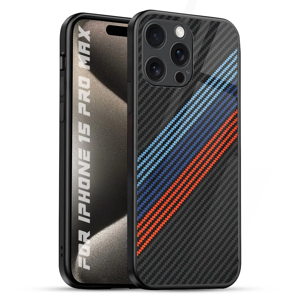 premium design Compact Style Carbon Inspired Glass Case for iPhone 15 Pro Max