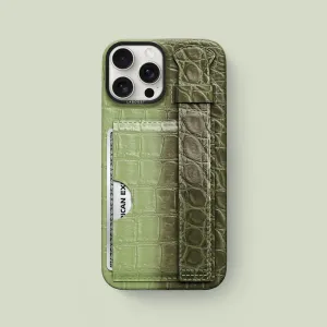 Soft Texture Stylish Choice Cardholder Strap Case Celadon Green For iPhone 16 Pro Max In Himalayan Crocodile