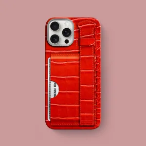 Cardholder Strap Case Deep Coral For iPhone 16 Pro Max In Alligator Vivid Design Texture Light Design