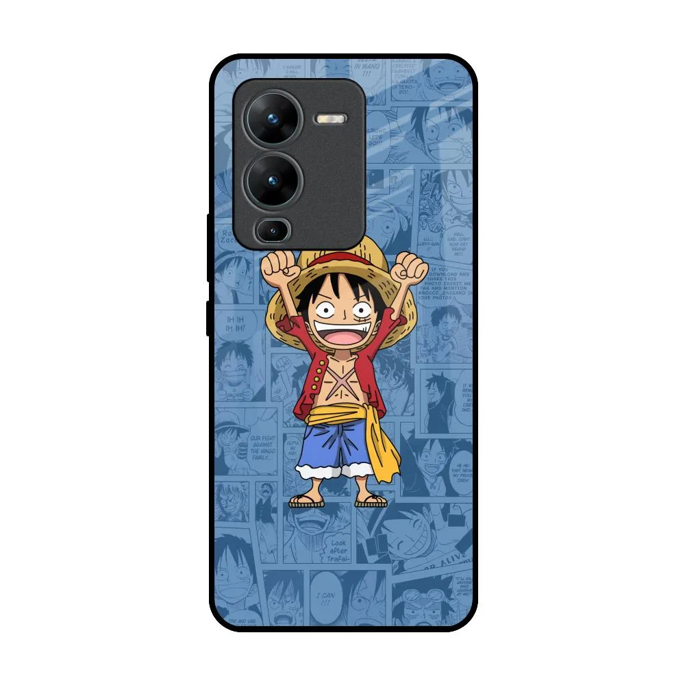 Hybrid Pattern Design Chubby Anime Glass Case for Vivo V25 Pro