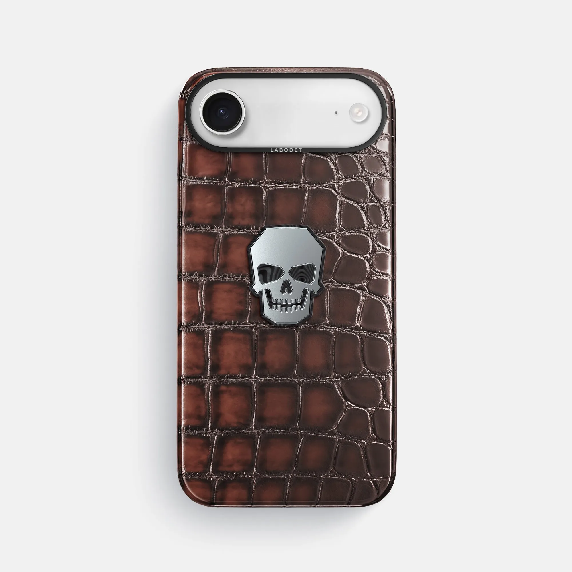 Classic Case With Titanium Skull For iPhone 17 Air In Patina Alligator Ergonomic Feel