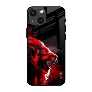 Red Angry Lion Glass Case for iPhone 14 Plus Carbon Fiber