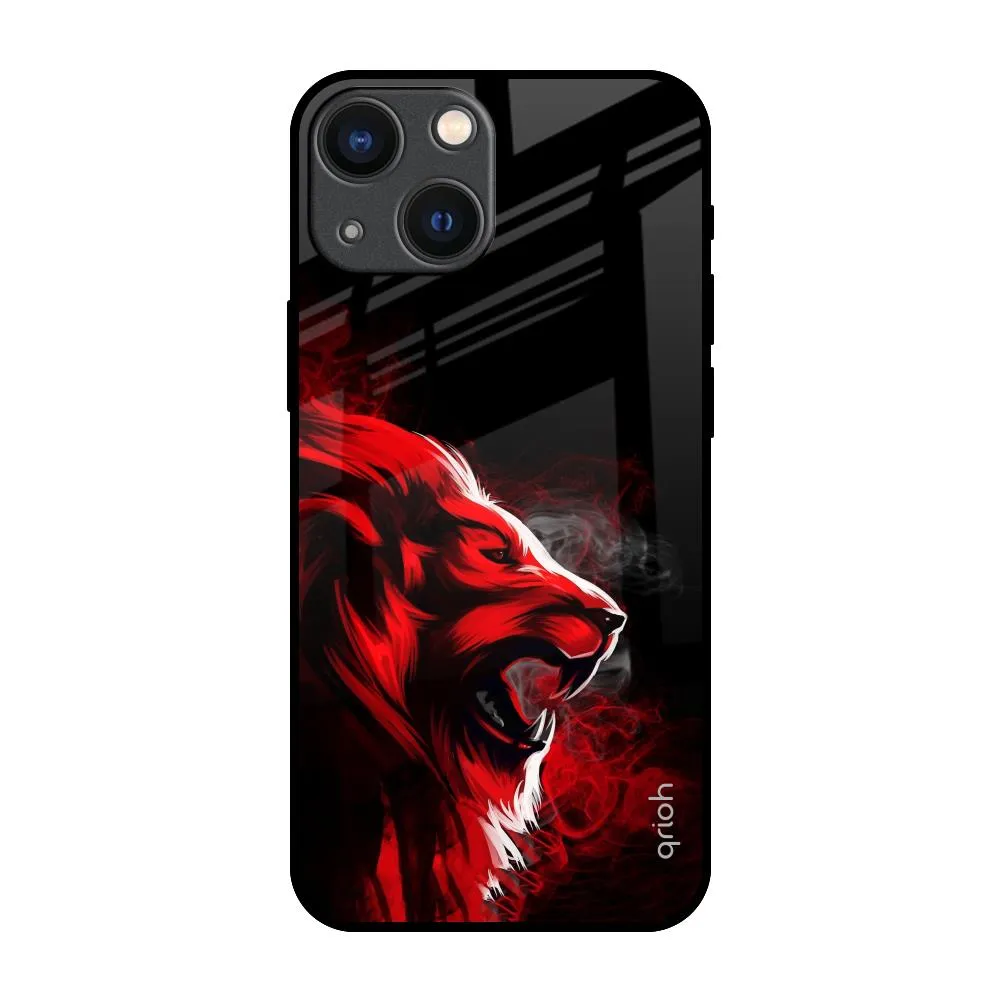 Red Angry Lion Glass Case for iPhone 14 Plus Carbon Fiber
