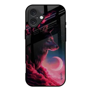 Moon Wolf Glass Case for iPhone 16 Fashion Statement Shockproof Frame