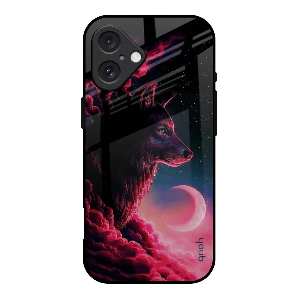 Moon Wolf Glass Case for iPhone 16 Fashion Statement Shockproof Frame
