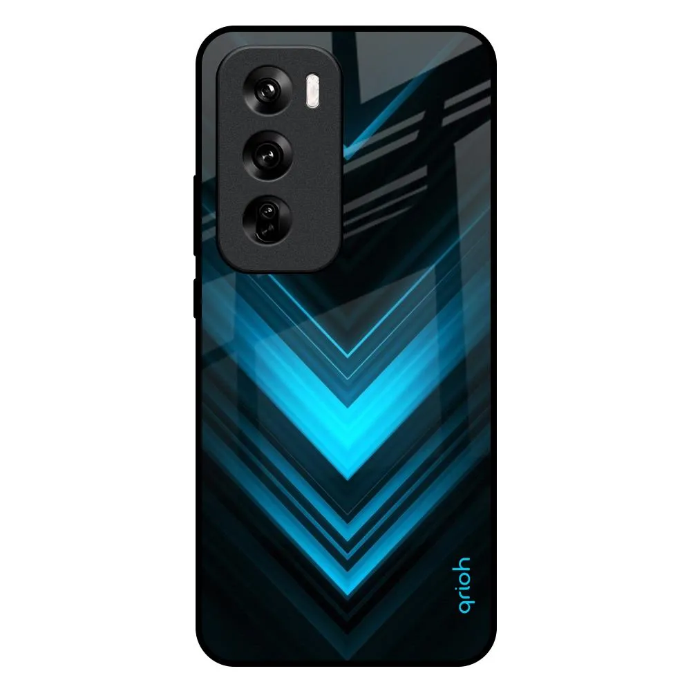 Vertical Blue Arrow Glass Case For Oppo Reno 12 5G Stylish Edge