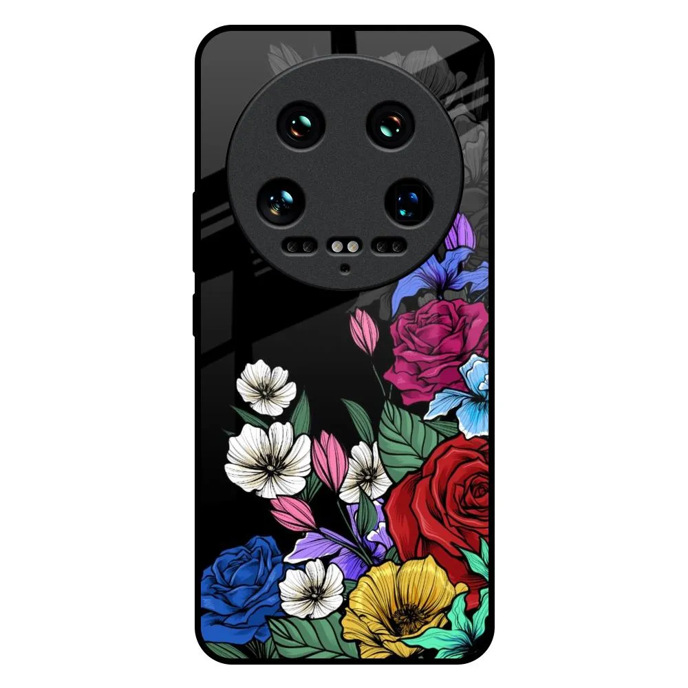 Rose Flower Bunch Art Glass Case for Mi 14 Ultra 5G Transparent Look Carbon Fiber