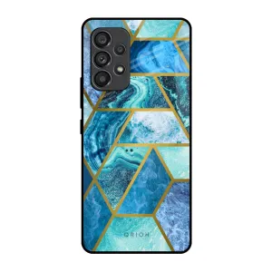 Turquoise Geometrical Marble Glass Case for Samsung Galaxy A53 5G Protective Fit