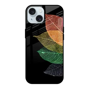 Lightweight Protection Subtle Touch Colorful Leaves Glass Case for iPhone 15