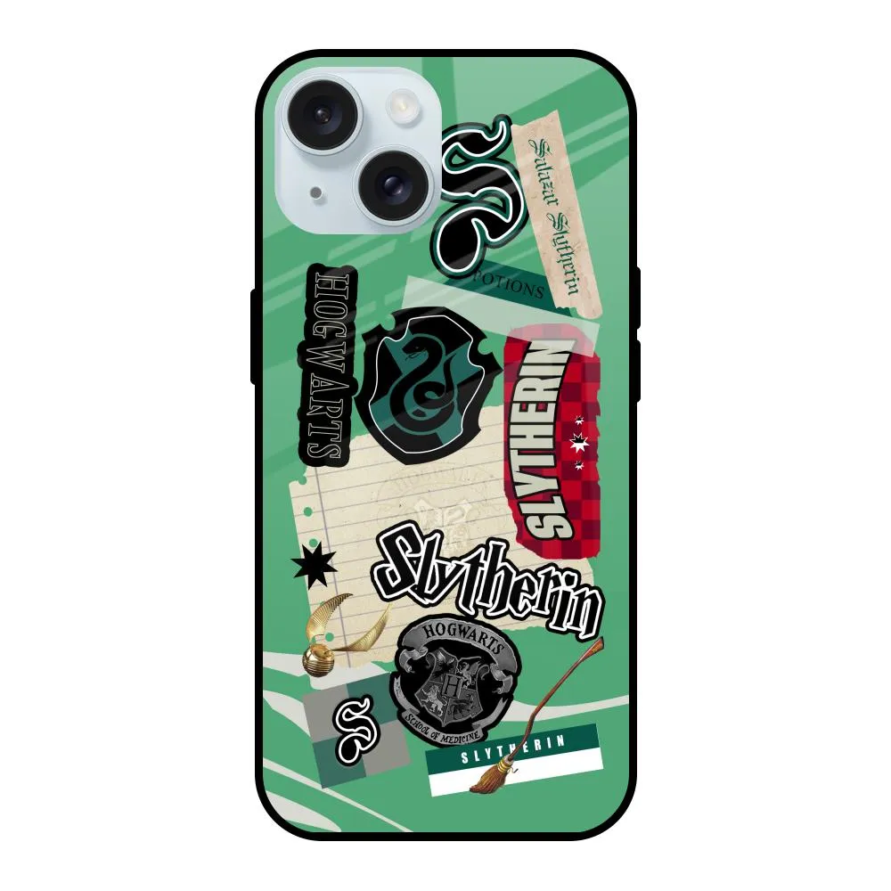 Slytherin Glass Case for iPhone 15 Flexible Layer Design Stylish Edge