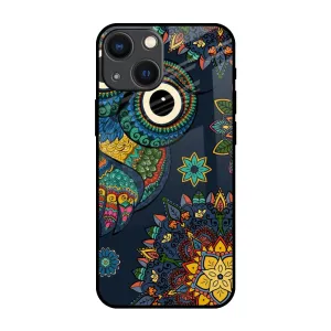 Minimal Edge Polished Texture Owl Art Glass Case for iPhone 14 Plus