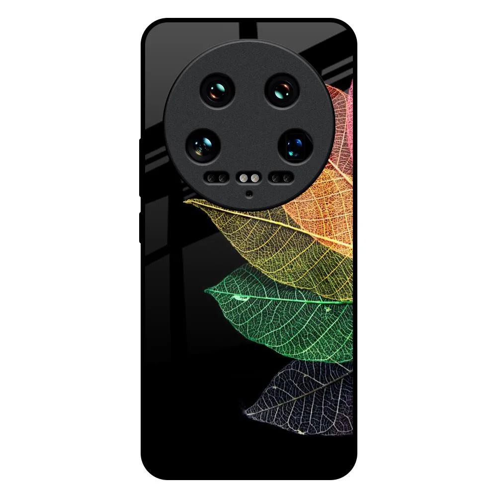 Hybrid Texture Layer Refined Edge Colorful Leaves Glass Case for Mi 14 Ultra 5G